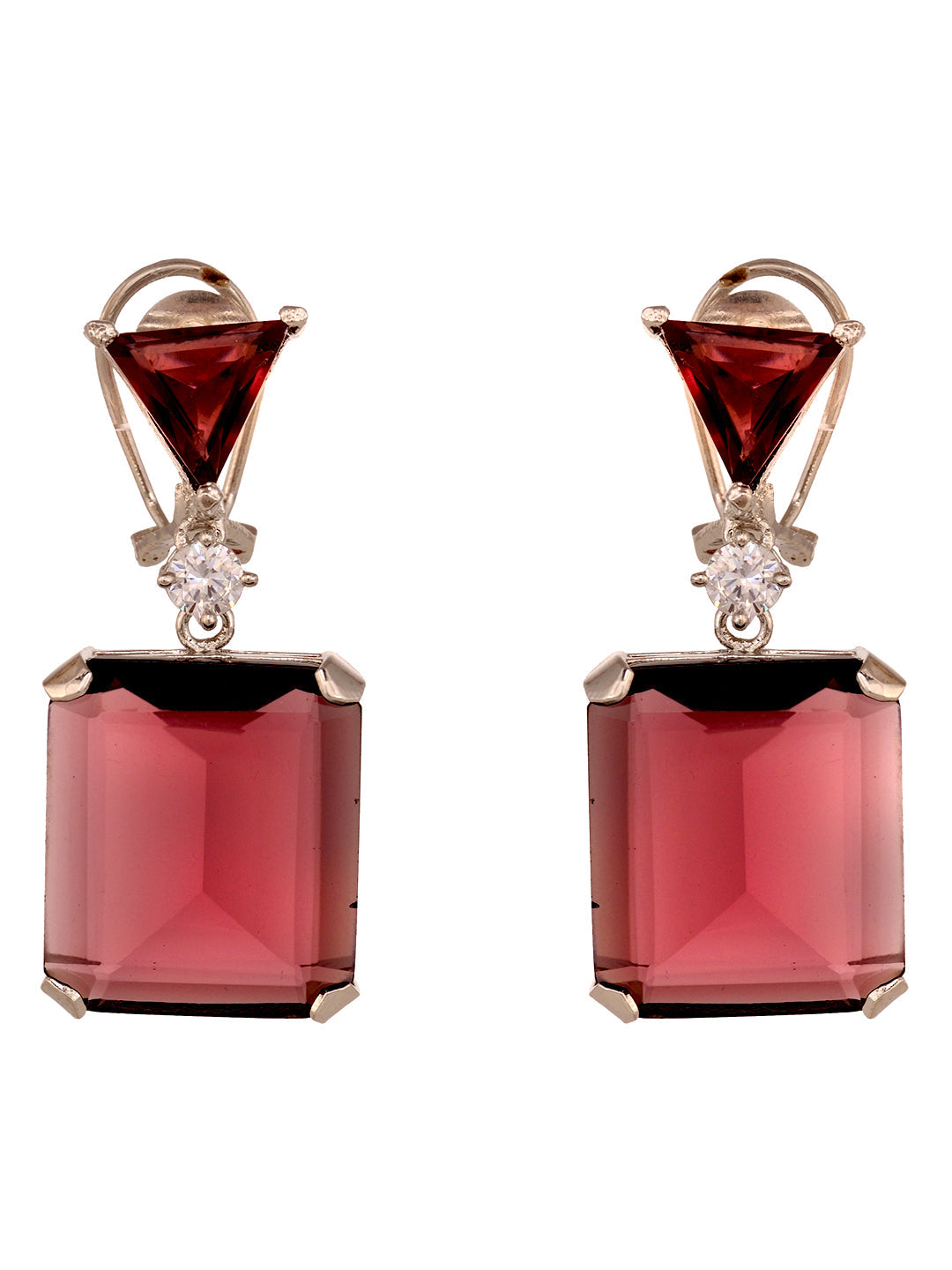 SilverPlated Maroon Faux Glass Studded Geometric Drop Earrings, zaveri pearls, sale price rs, sale price, sale gold plated, sale gold, sale, rubans, ring, regular price, priyassi jewellery, k